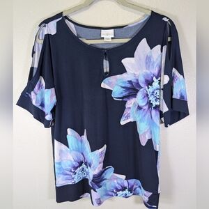 Jaclyn Smith dark blue floral blouse size M